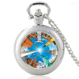 Pocket Watches Classic World Famous Building Design Vintage Quartz Watch Pendant Clock Men Women Glass Dome Necklace Gifts