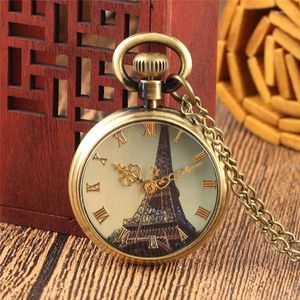 Montres De poche classique tour Eiffel cadran hommes femmes montre à Quartz chiffre romain collier pendentif chaîne horloge Reloj De Bolsillo