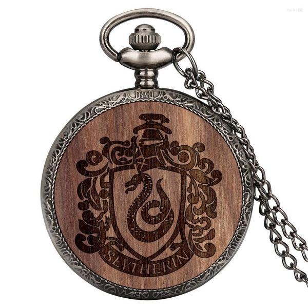 Relojes de bolsillo Clásico Hombres Mujeres Reloj de cuarzo Cadena delgada Gran astilla de madera Serpiente Nogal Numeral árabe Dial Exquisito colgante de recuerdo