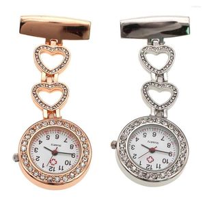 Pocket Watches Clip-on Fob Quartz Broche Hartvormige hangende pin Watch Crystal Men Women Steel Fashion Vest Pocket Clock