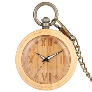 Montres de poche Concise Bamboo Quartz Watch Men Femmes Femmes Arabe sculptées Numéros arabes Cadran Bronze Sweather Chain Pendant