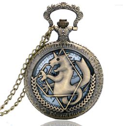 Montres de poche Cool Creux Bronze Fullmetal Alchemist Thème Quartz Fob Avec Collier Chaîne Pour Enfants Cadeau