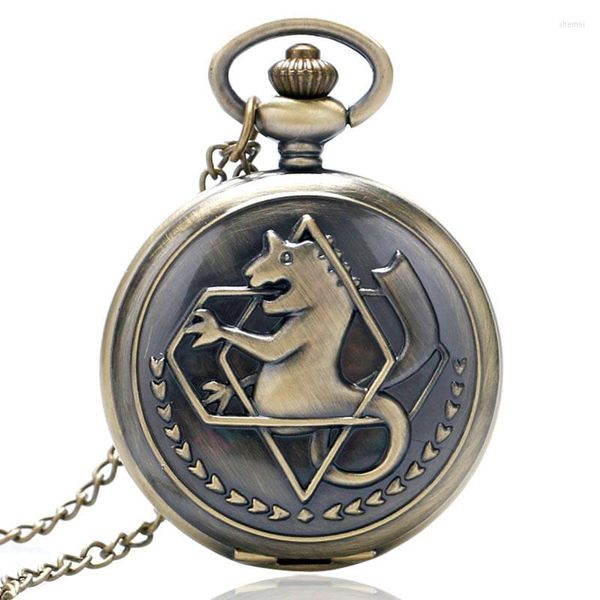 Relojes de bolsillo Cool Smooth Bronze Fullmetal Alchemist Tema Reloj de cuarzo con cadena Nekclace para niños Regalo para niños