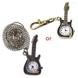 Pocket horloges CPDD Retro uniek bronzen ontwerp gitaar kwarts hanger Key Chain Watch