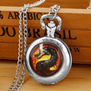 Pocket Watches Creative Retro Dragon Quartz Kijk voor vrouwelijke mannen zilveren ketting unieke hangkoekketencadeau -accessoires