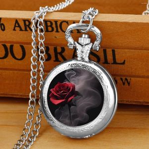 Montres de poche Creative Retro Rose Rose Romantic Quartz Watch For Women Men Collier Silver Collier UNIQUE PENDANT CADE CADEAUX ACCESSOIRES