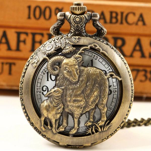 Montres de poche en forme de vache mignonne sculptée en 3D, collier à Quartz creux, pendentif Antique, accessoire cadeaux CF1086 Retroid 3