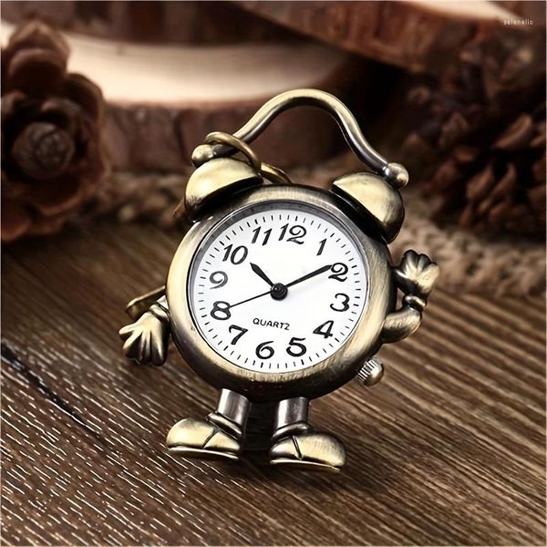 Montres de poche en forme humaine, horloge, Vintage, porte-clés en Bronze, nouveauté, pendentif de voiture à Quartz, accessoires de sac créatifs