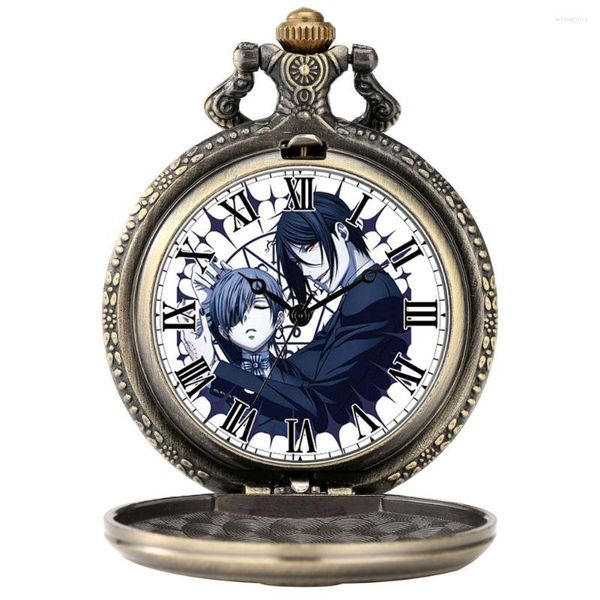 Montres de poche Dark Deacon Thème Japonais Anime Montre Vintage Laiton Blanc Nombre Cadran Fin Utile Alliage Pendentif Chaîne Épaisse Mâle Femelle