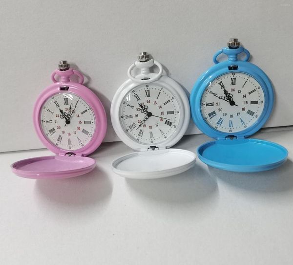 Montres De Poche Design Lisse Coloré Cas Montre À Quartz Pour Hommes Chiffre Romain Mignon Cadran Fob Chaîne Collier Pendentif Homme Horloge Présent