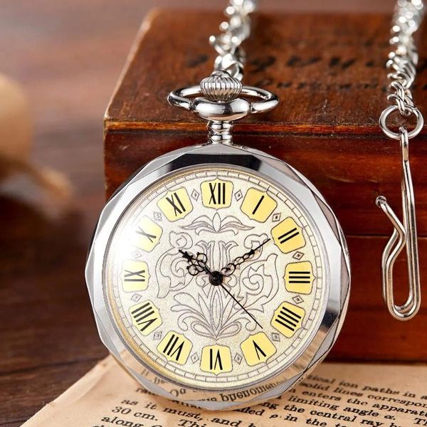 Montres de poche montre en diamant mécanique Fob chaîne creuse cadran romain squelette horloge taille hommes cadeaux Vintage