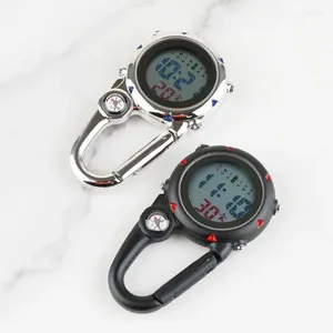 Montres de poche à mousqueton numérique, montre de Sport en plein air à crochet, horloge électronique lumineuse multifonction en acier inoxydable