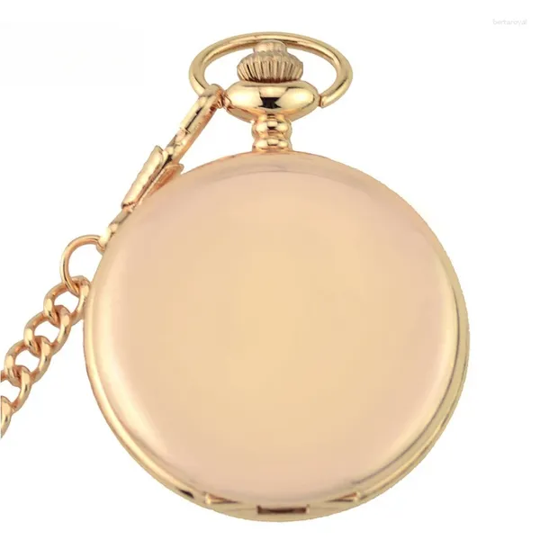 Relojes de bolsillo Caja de oro rosa pulido de doble cara Reloj con movimiento de cuarzo para hombre con esfera de números árabes y cadena FOB Bonito regalo de Navidad