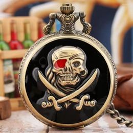 Pocket horloges drop lijm spookhoofd flip retro punk pirate schedel kwarts kijk klassieke cadeau bronzen anime voor mannen en vrouwen