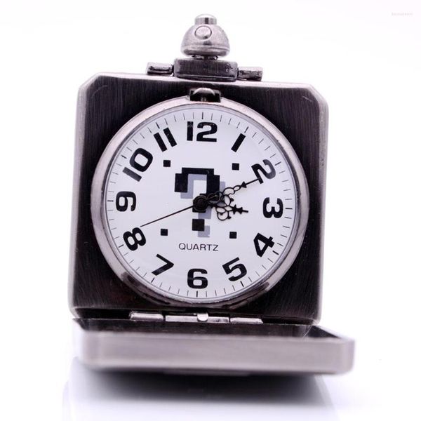 Relojes de bolsillo Drop Retro Creative Square? Reloj de cuarzo antiguo para hombre con signo de interrogación de pared colgante con cadena Fob regalos para mujer reloj