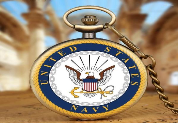 Pocket Watchs Eagle Bronze Antique rétro Rétro United States Navy Badge Homme Collier Pendant Cadeau de quartz chaîne de surveillance pour hommes W4814664