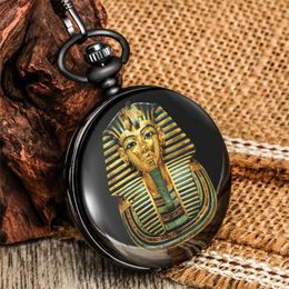 Pocket horloges Egyptisch farao -patroon geprinte kwarts horloge Arabische cijfers witte wijzerplaat retro hanger klok geschenken mannen damespocket