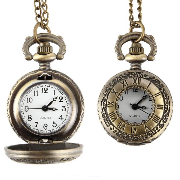 Montres de poche Mode élégante Vintage Montre de poche Alliage Chiffre romain Double affichage de l'heure Horloge Collier Chaîne Montres garçon fille Cadeaux d'anniversaire 230619