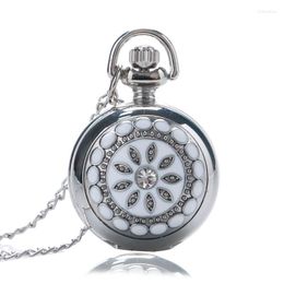 Pocket horloges elegante dames zilveren witte kristalkoffer kwarts fob met hangende trui ketting ketting voor damesmeisjes