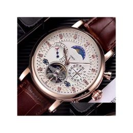 Zakhorloges Esigner Herenmode Mechanisch Matic Luxe horloge Lederen band Diamant Daydate Maanfase-beweging Horloges voor M Dh2Yi