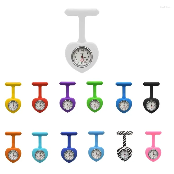 Relojes De bolsillo De moda 13 unids/lote Reloj en forma De corazón colgante De silicona Fob para enfermeras mujeres hombres regalos Reloj De Bolsill al por mayor
