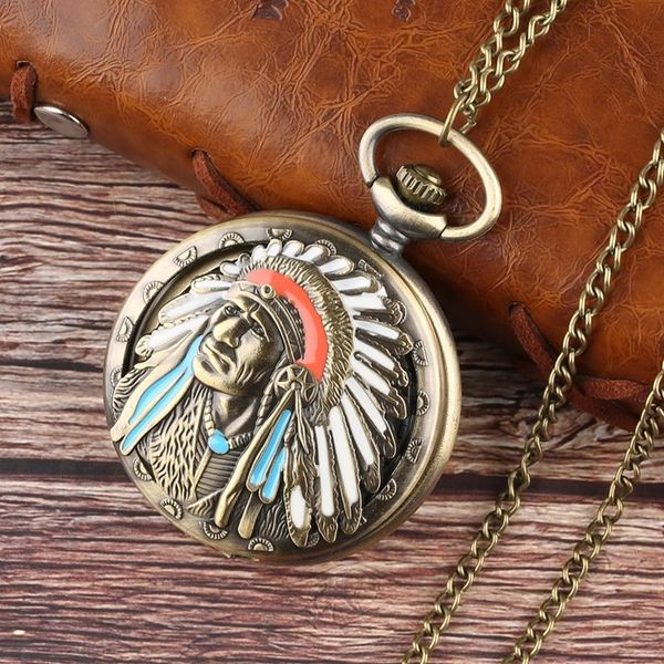 Montres De Poche Mode Ancien Vieil Homme Coloré Portrait Conception Quartz Fob Montre Bronze Pendentif Collier Chaîne Souvenir CollectiblesPocket