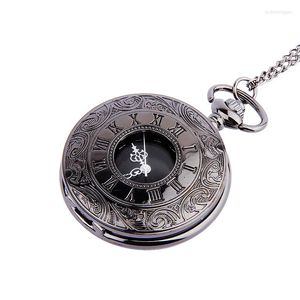 Pocket horloges Fashion Business Vintage Black Steampunk Watch Quartz ketting Fob Chain Men Women Clock