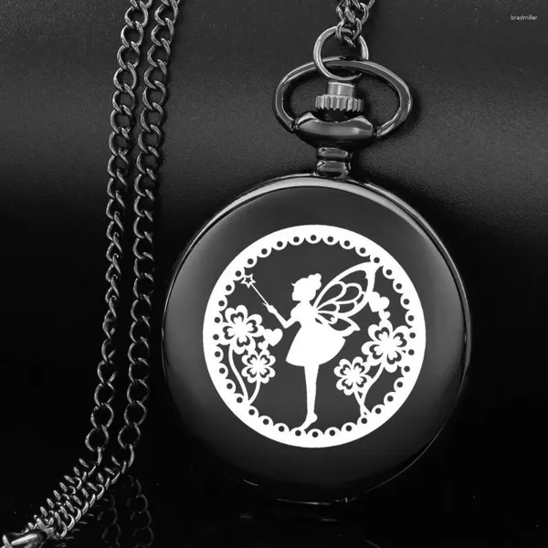 Pocket Montres Fashion Girl Angel Gravé Regarder Roman Numerals Collier de pendentif féminin Collier d'enfants uniques