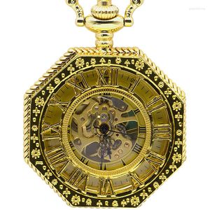 Pocket horloges mode luxe skelet mechanisch horloge handwind Romeinse nummer wijzerplaat met ketting mannen vrouwen pjx1378