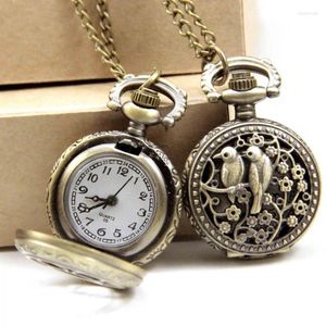 Pocket Watches Fashion Quartz Movement Vintage Watch Double Magpies heren dames hanger ketting klokketen