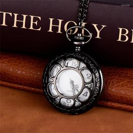 Pocket Watches Fashion Quartz Bekijk mannen vrouwen Black Hollow Case Steampunk Vintage Hangketting Hangende geschenken Dropshipping