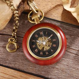 Orologi tascabili orologio tascabile in legno rosso retrò le donne maschile eleganti squisite orologi a vento a mano antichi con regali a catena 230724