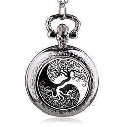Pocket horloges mode zilveren boom van het leven kwarts horloge ketting hanger vrouwen heren sieraden horlogepocket