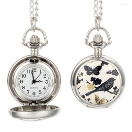 Pocket horloges Fashion Vintage Quartz Kijk Alloy Bird Bloemen vlinder dame trui ketting ketting hangkoek vrouwen geschenken xrq88