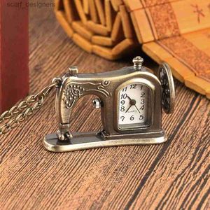 Montres de poche Mode Vintage Machine de couture Design Pocket Shape Clock Pendant Long Collier chaîne Keychain Es Birthday Gifts Y240410