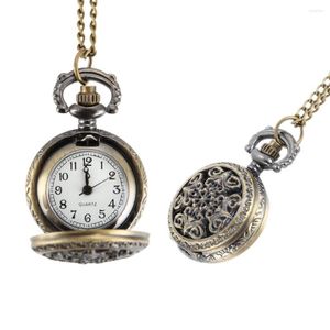 Zakhorloges Mode Vintage Vrouwen Horloge Legering Retro Hol Bloemen Hanger Klok Trui Ketting Ketting Dame Gift AIA99