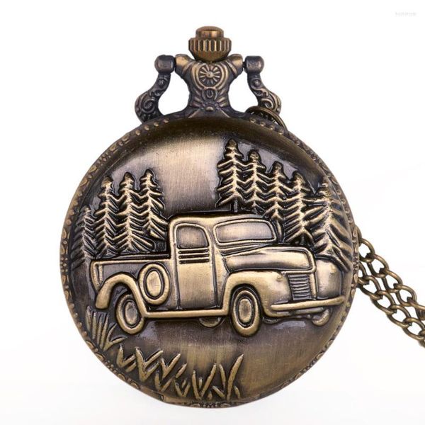 Montres de poche montre de mode avec chaîne Bronze rétro grand camion forêt arbre conducteur de voiture cadeaux goutte