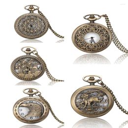 Relojes de bolsillo Flip Cover Retro Hollow Out Figura Reloj Bronce Cuarzo