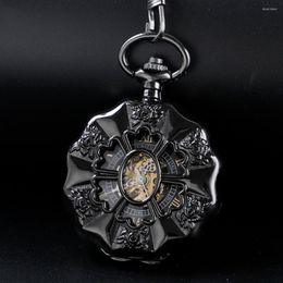 Zakhorloges Bloem uitgehold ontwerp Mechanisch horloge Hoge kwaliteit Unisex Ketting Hanger Sieraden Cadeaus voor jongens en meisjes PJX1219