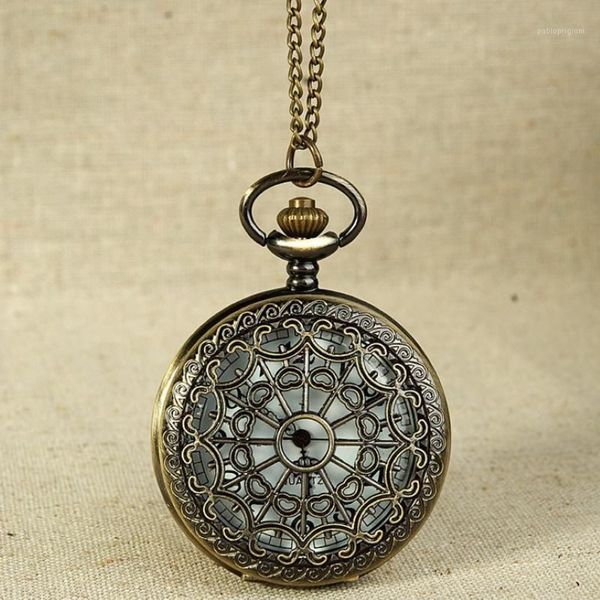 Montres de poche Fob Vintage ton bronze toile d'araignée conception chaîne pendentif vie étanche montre pour hommes anniversaire cadeau 269n