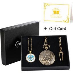 Pocket Watches Freasonry Chrome Square en Compass Quartz Masonic Themed Taille Chain Pendant Watch Gifts Sets Box for Menpocket