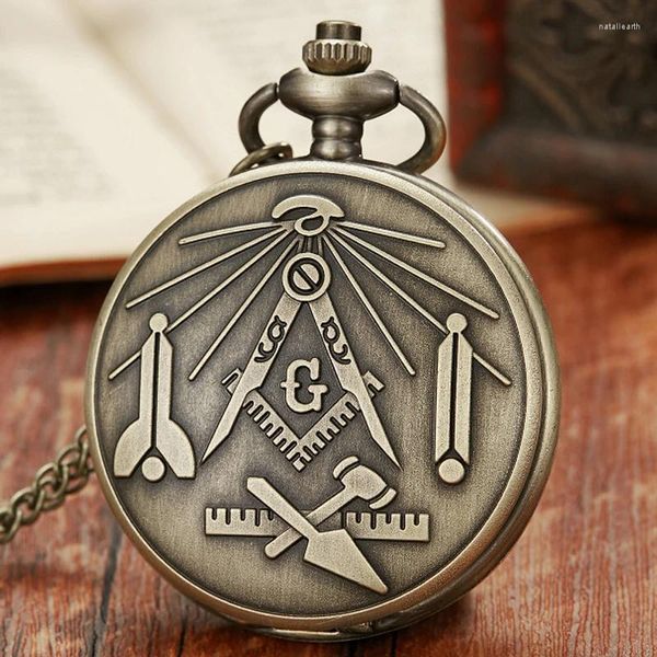 Montres De poche montre franc-maçonnerie Quartz Flip Fob horloge collier pendentif chaîne Relogio De Bolso