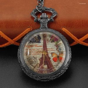 Pocket horloges Frans iconisch landschap Paris Tower schattig patroon transparante omslag kwarts horloge retro mode heren en dames penda