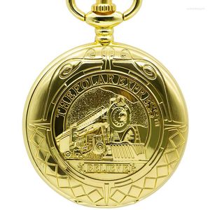 Pocket Watches Full Gold Watch Mechanische Hand Wind Pendant FOB Dubbele ketting Ketting Railway Clock For Men Women PJX1379