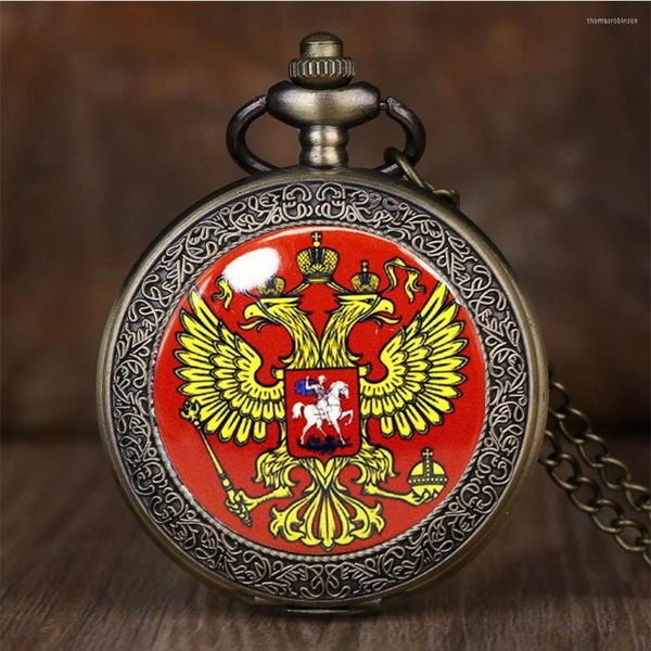 Montres de poche cadeau Bronze aigle russie Badge montre hommes collier pendentif plein Quartz Fob avec chaîne pour