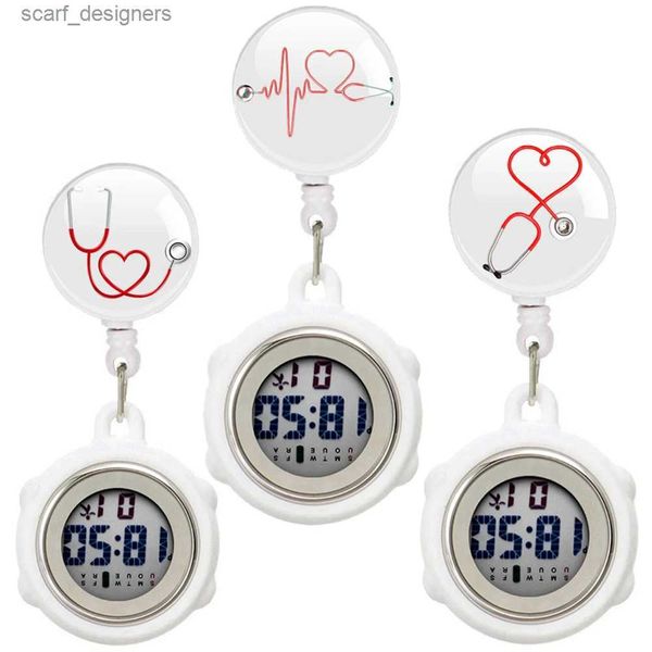 Relojes de bolsillo Cabochons estetoscopio amor Heart Nurse Doctor Hospital Medical Retractable Clip de pantalla digital electrónica Es Y240410