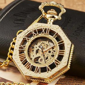 Montres De Poche Or Mécanique Montre Pour Hommes Antique Steampunk Squelette Chiffre Romain Fob Chaîne Pendentif Remontage À La Main Montre De Poche