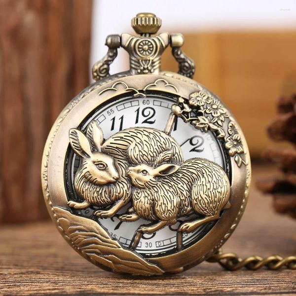 Montres de poche demi-Antique du zodiaque chinois, montre à Quartz unisexe, pendentif, collier, chaîne, Collection en Bronze, horloge, cadeaux