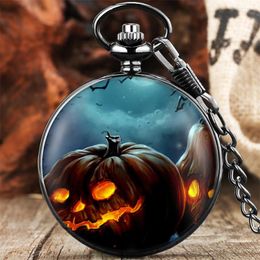 Pocket Watches Serie Halloween Tema Quartz Watch Vintage Black Chain Reloj Numerales Árabe Display Dial Retro