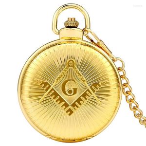 Pocket Watches Hooggegeerde Vrijmetselaars Luxe Golden Freemason Theme Bronzen Alloy Quartz FOB Wacht Royal Taille Chain Freemasonry Gifts 2022